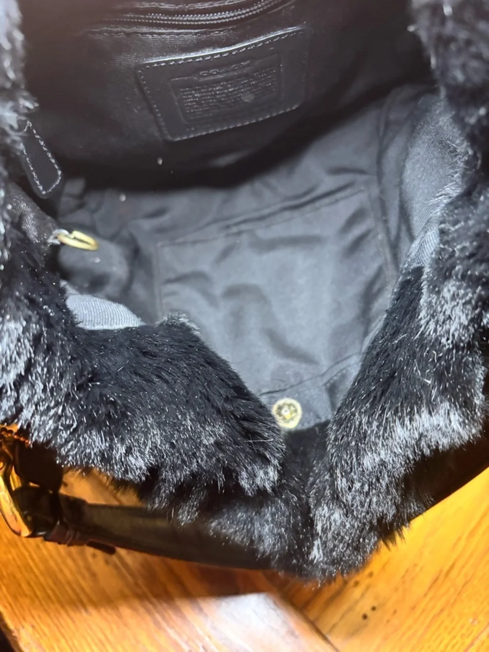 Coach 3586 Black Quilted Satin Rabbit Fur Trim Hobo Bag EUC Y2K Rare